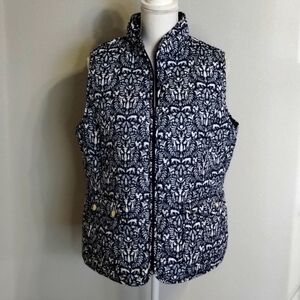 St John's Bay Womens Large Navy Blue & White Puff Vest with Pockets Zip Up